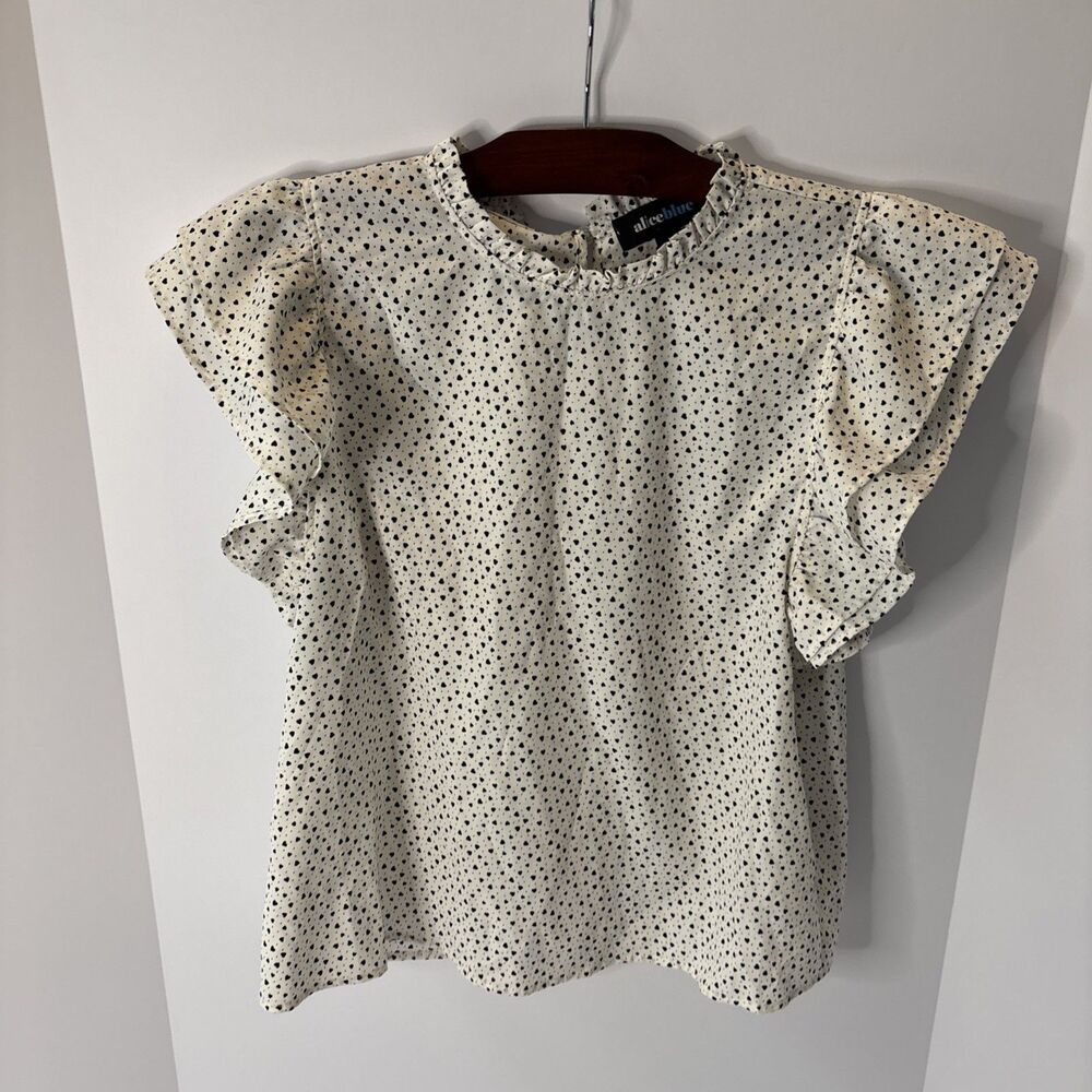 ALICE BLUE WOMENS MEDIUM BLOUSE High Neck White With Blue Hearts